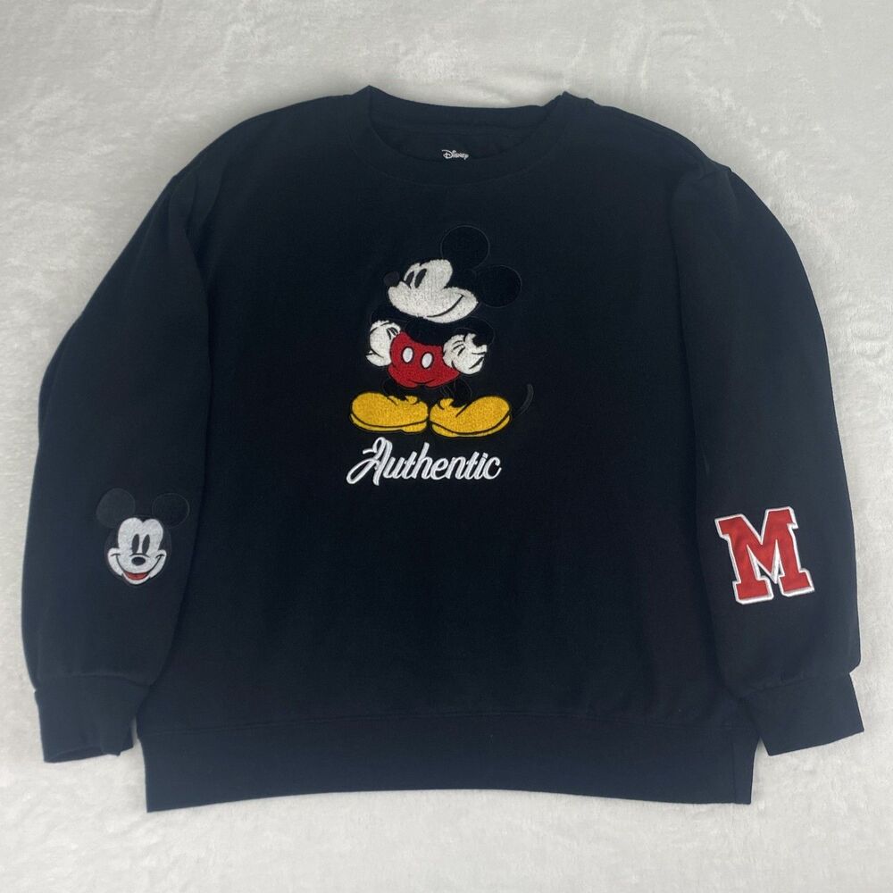 Disney Mickey Mouse Sweater Womens Large Black Sweatshirt Crewneck Pullover